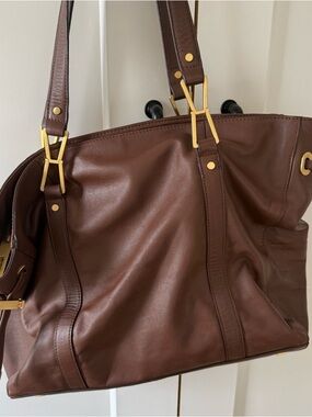 Calvin Klein Brown Leather Tote with Gold Hardware